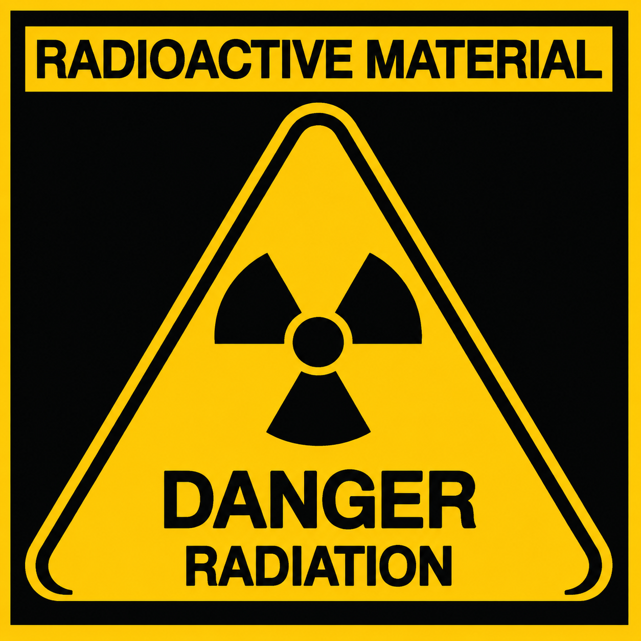 Panneau matières radioactives avec trèfle et mention DANGER RADIATION — le motif rug sniping utilisé dans block.λ
