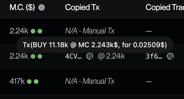 Tooltip de description de copied transaction